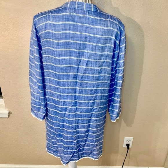 Tunic Top S / XS Fresh Produce Blue White Embroidered Detail Viscose Ties - Picture 7 of 16